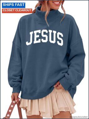 Women Mock Neck Sweatshirt Letter Print Loose Long Sleeve Pullover